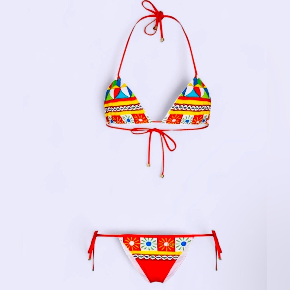 Dolce & Gabbana Red and Multicolor Bikini